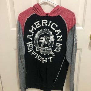 Men’s American Fighter long sleeve shirt w/ hoodie. Size LG Used-fair condition